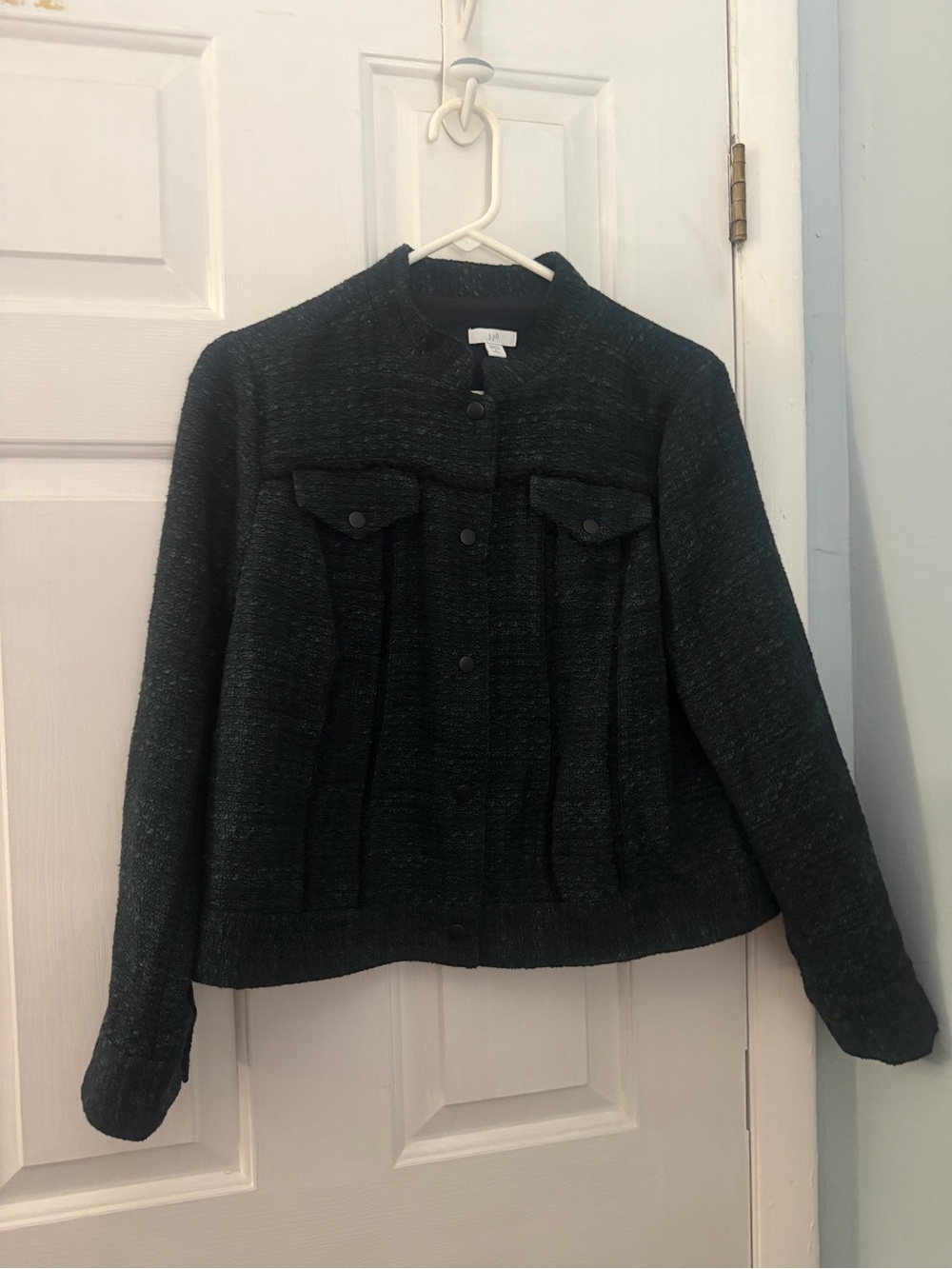 J.Jill Black Textured Utility Jacket M Petite Snap Front